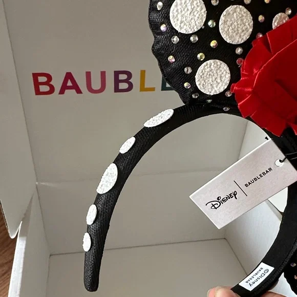 Bauble Bar Disney Black and White Polka Dot Minnie Ears with Red Bow - Picture 2 of 4